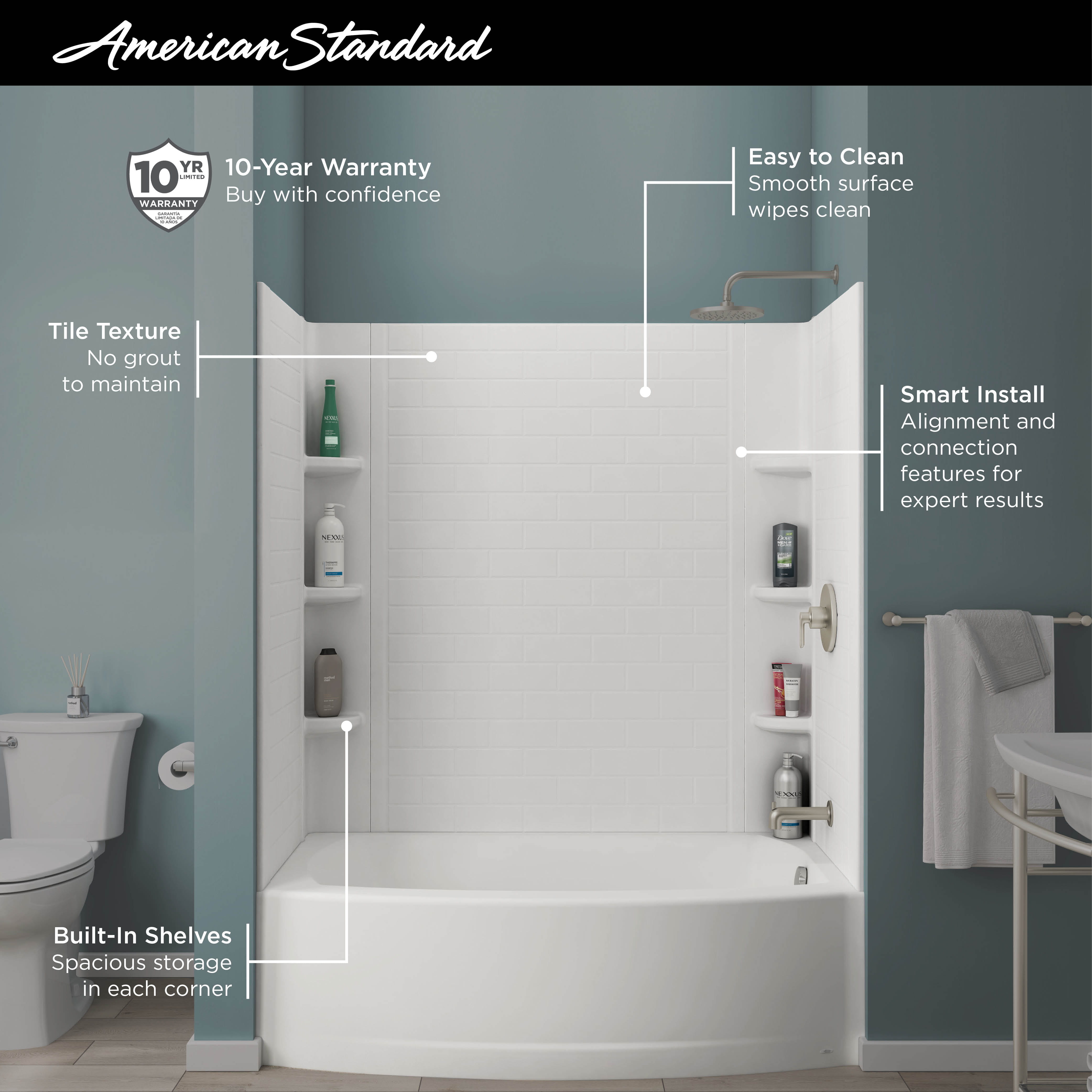 Elevate 60x60inch Subway Pattern 3Piece Tub Surround
